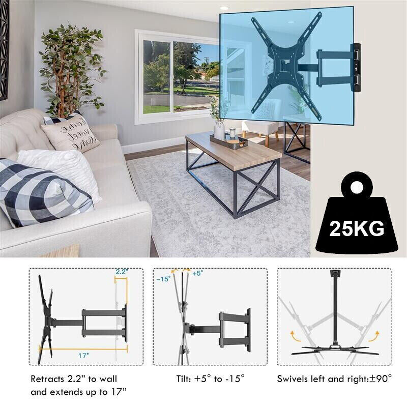Full Motion TV Wall Mount Bracket Swivel Tilt 14 18 26 32 40 42 55 Inch LED LCD