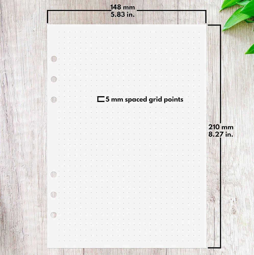 A5 Dot Grid Paper, Extra Thick, 6-Hole Punched, 400 Sheets (800 Pages), 400