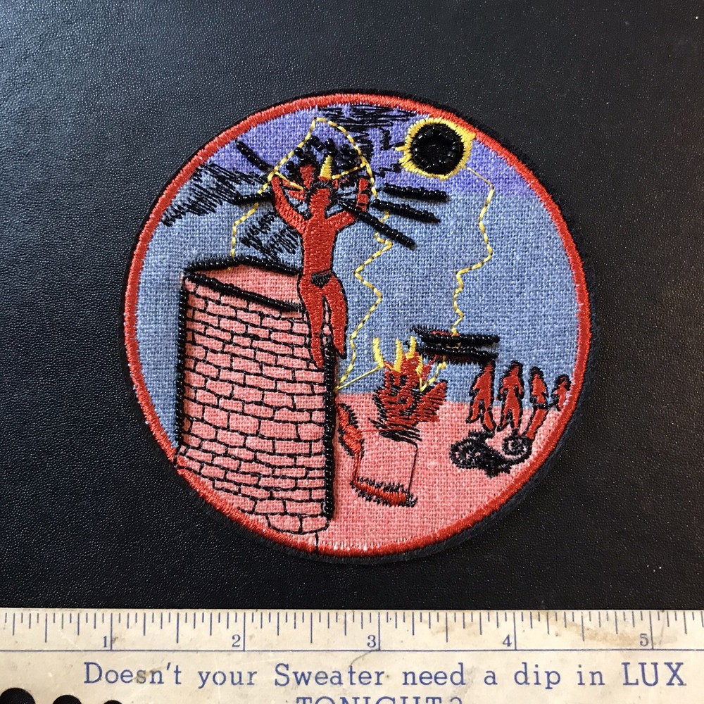 STRANGE BEADED DEVIL? DEMON TOWER? SATAN? P51 PATCH BADGE SEW ON EMBROIDERY