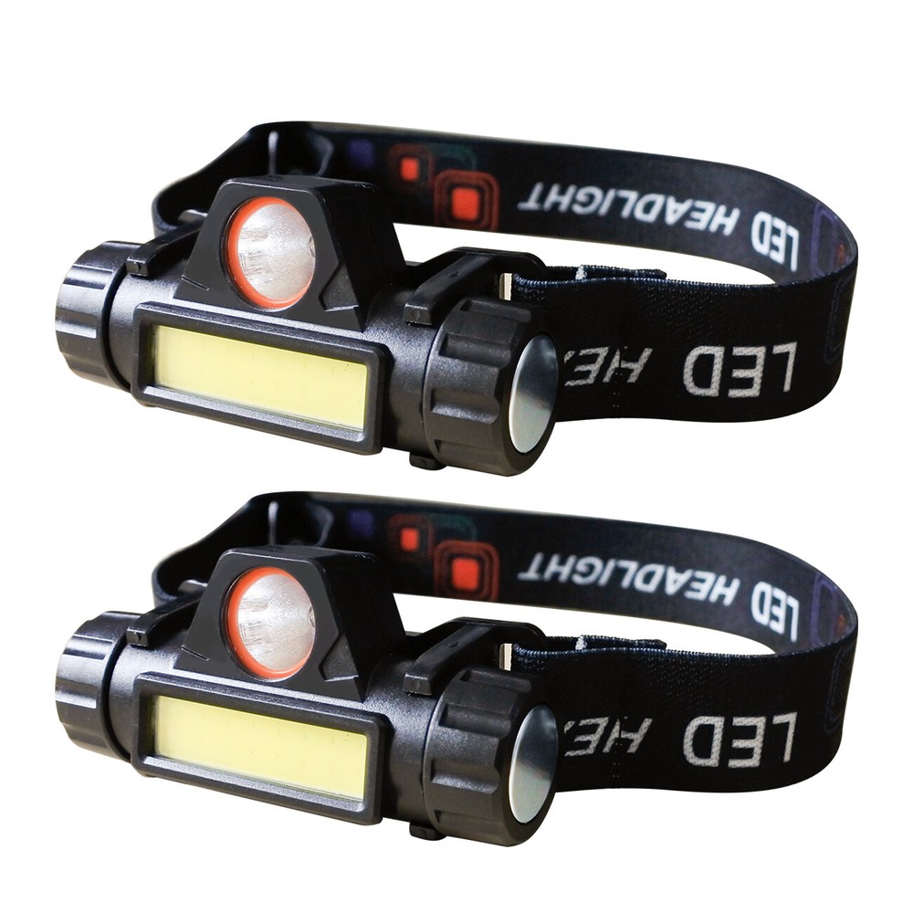 2 PACK LED COB Headlamp Waterproof USB Rechargeable Head Torch Headlight 2 Modes
