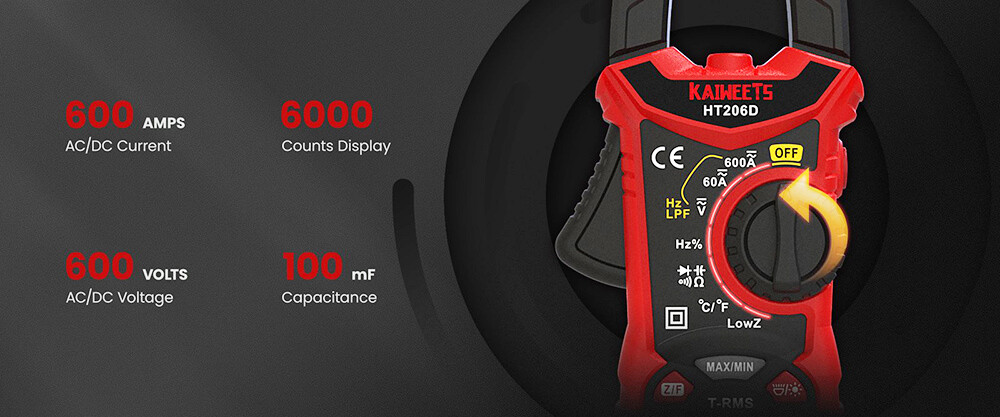 KAIWEETS HT206D Digital Clamp Meter Multi-Functional 6000Count NCV Detection LPF