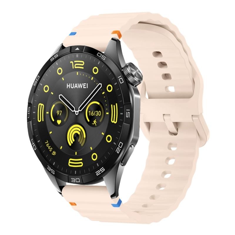 22mm Pink Wave Pattern Sewn Silicone Watch Strap