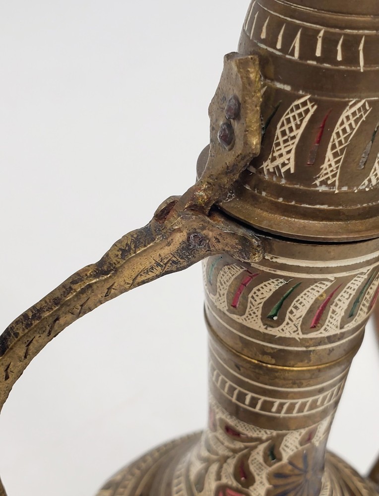 Vintage 6 pc Middle Eastern Turkish style solid brass coffee or tea pitcher cups