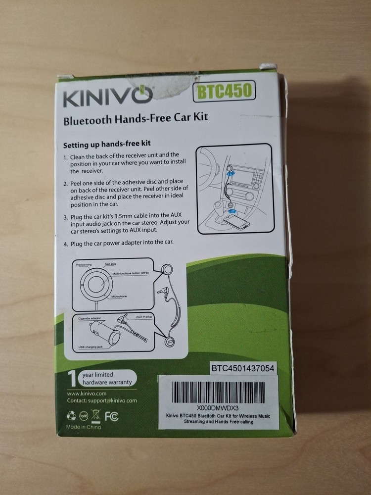 Kinivo BTC450 Bluetooth Car Kit Hands-Free, AUX Bluetooth Adapter