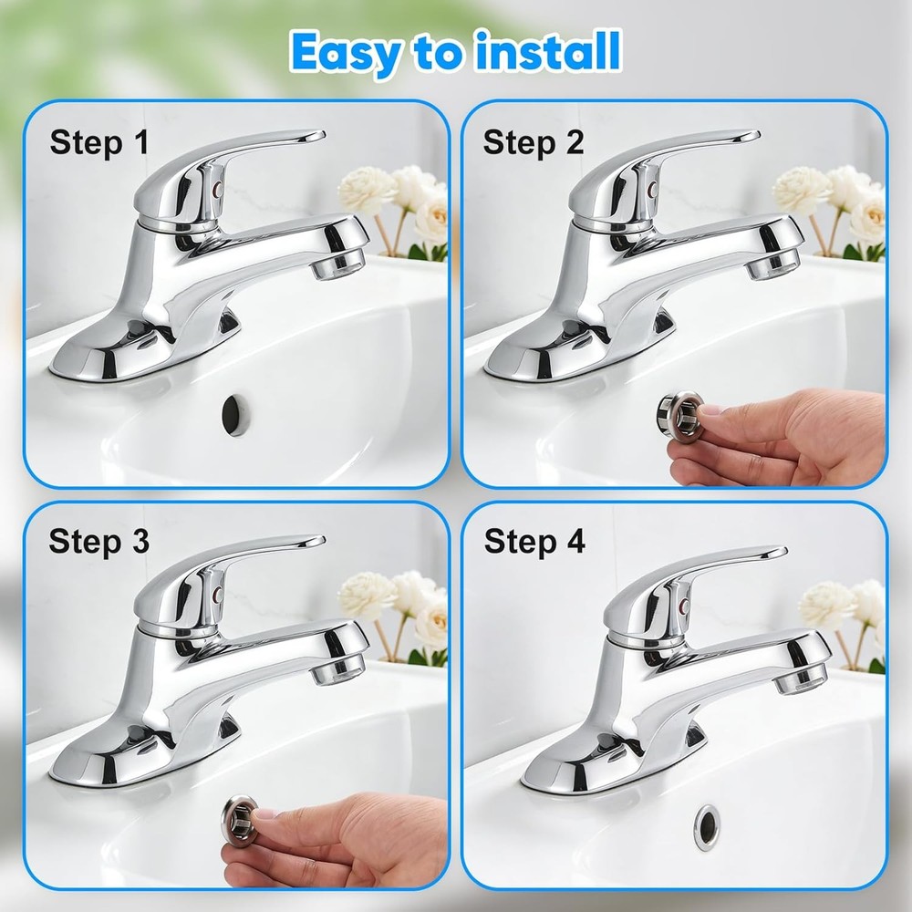 Sink Overflow Ring, 4-Pack Universal Fit Chrome Basin Trim Ring – Easy Install