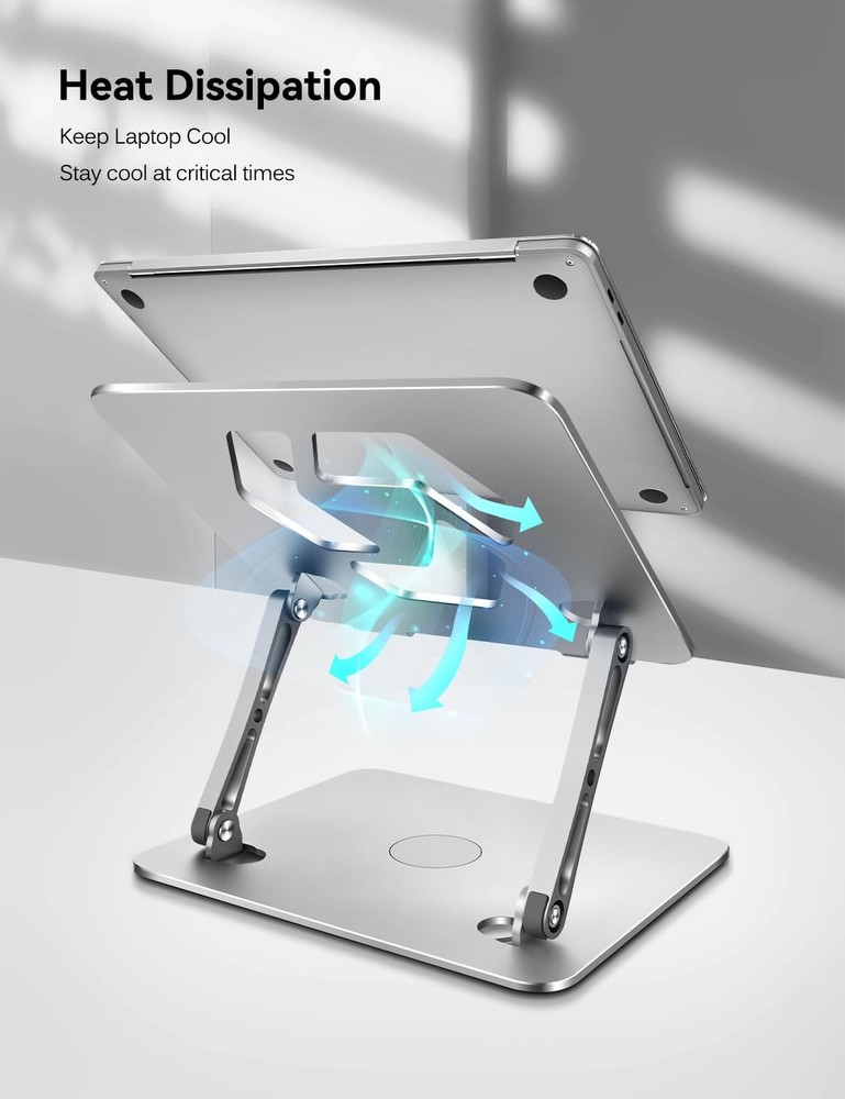 ivoler Adjustable Laptop Stand with 360° Rotating Base, Ergonomic Silver