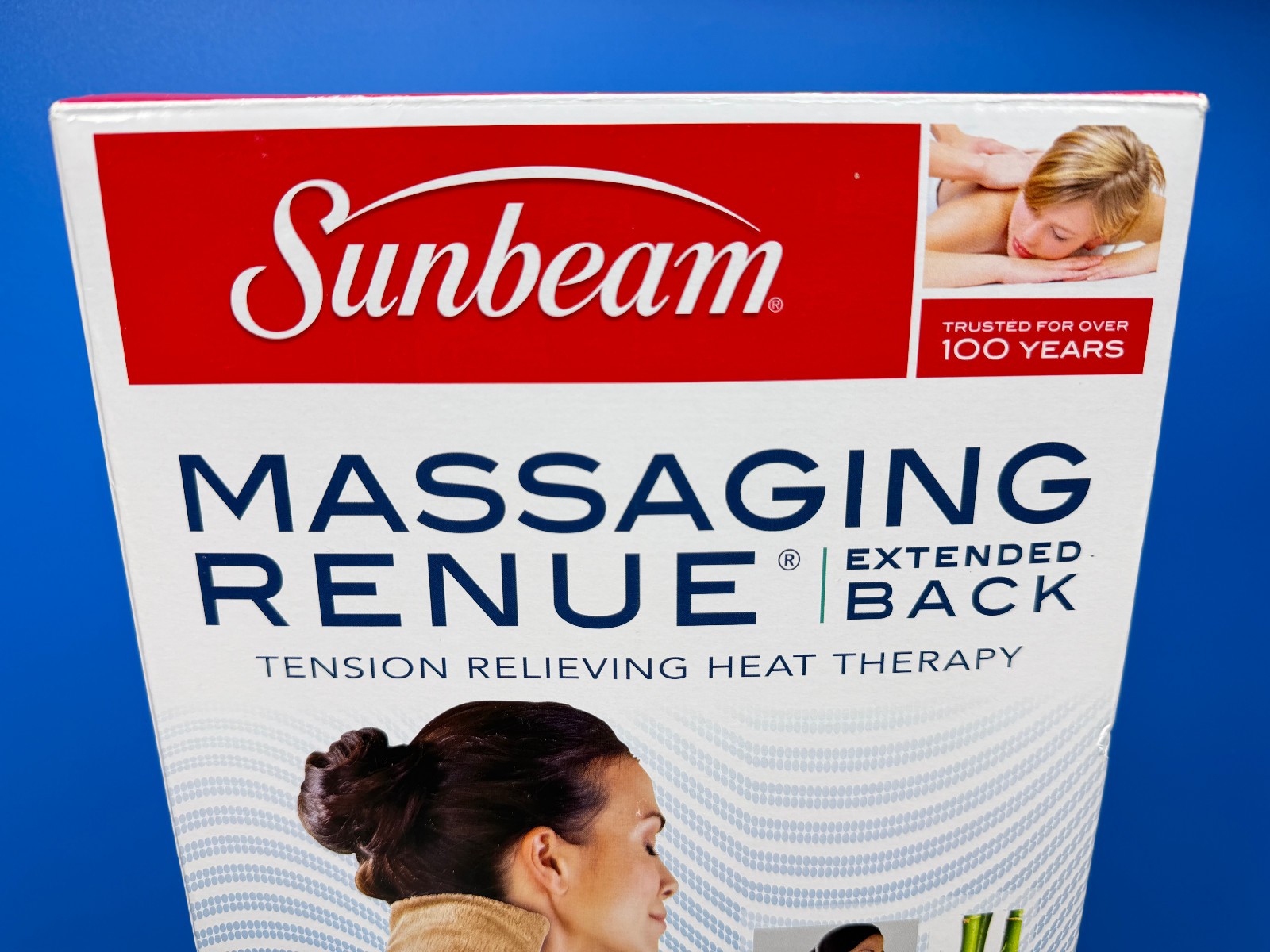SUNBEAM MASSAGING RENUE EXTENDED BACK HEAT HEATING PAD THERAPY 26" X 34" NEW