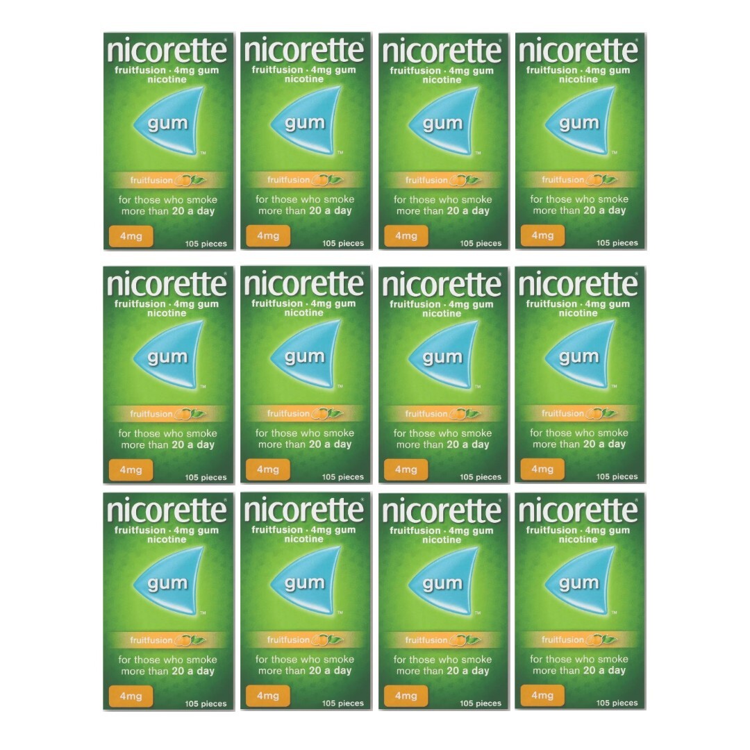 12x Nicorette FRUIT FUSION Stop Smoking Aid Chewing Gum 4mg 105Pieces PACK OF 12