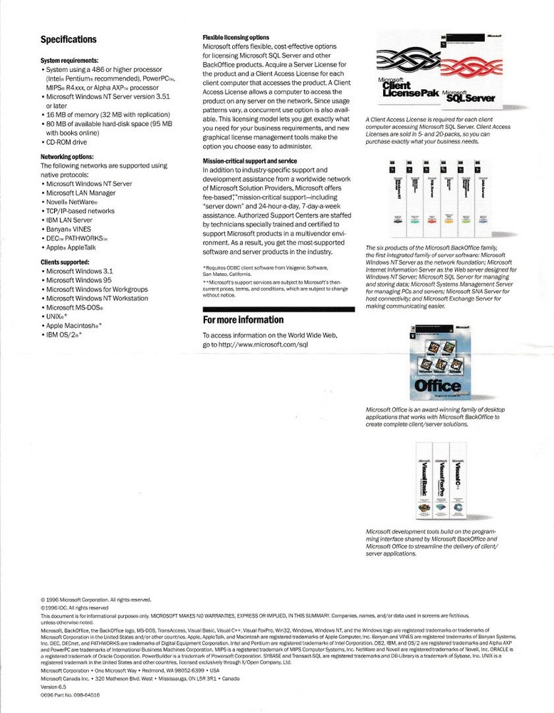 Vintage Software - Microsoft SQL Server v6.5 & v4.21 (full), v2000 EE (eval kit)