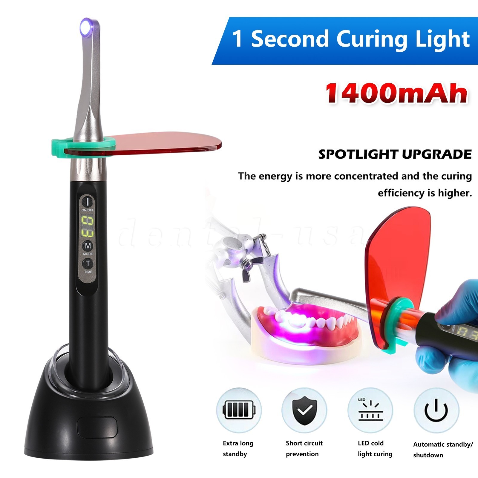 Woodpecker Style iLED Dental Curing Light Lamp 1 Sec Resin Cure 2500mw/c㎡ FDA