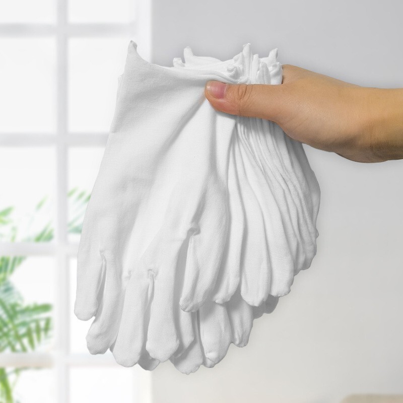 12 Pairs XL+ White Cotton Inspection Gloves – Soft Jewelry Coin Work Gloves