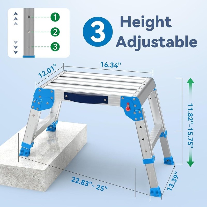 Adjustable Aluminum Work Platform 600LBS Capacity Portable Folding Step Stool US