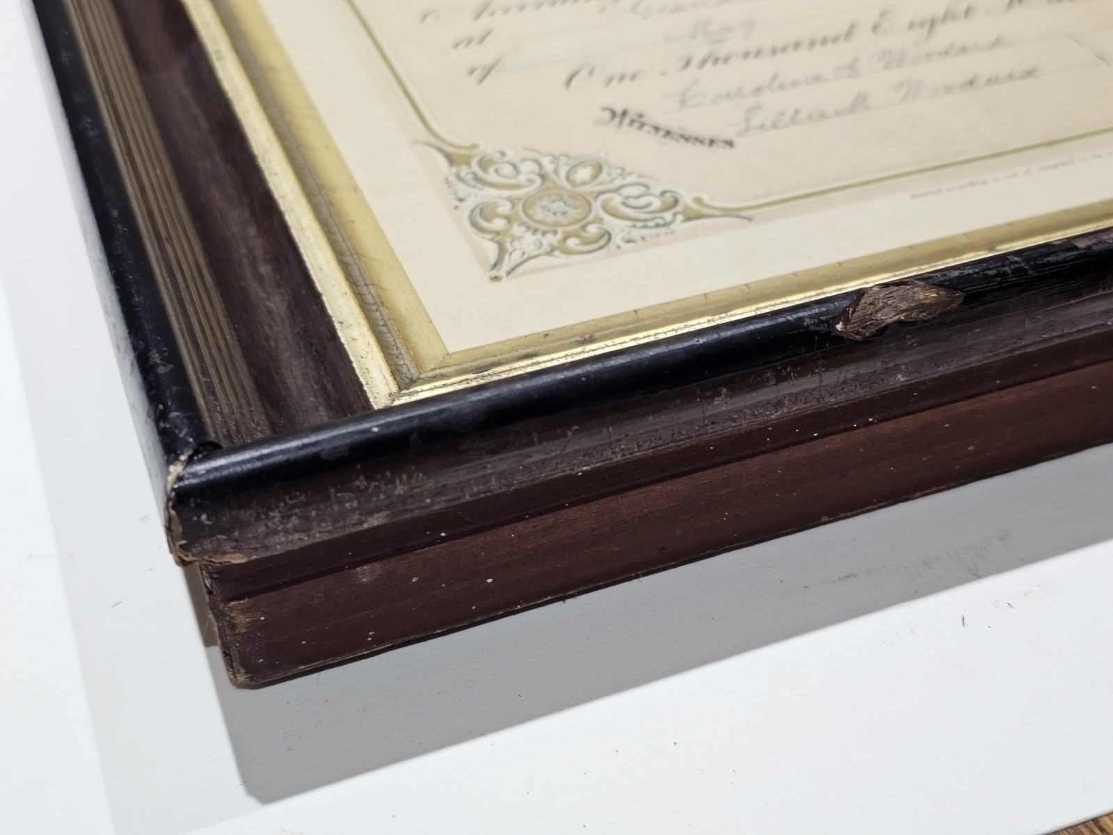 Antique C.1884 Michigan Large Size Marriage Certificate Framed. 14 X 19 Opening