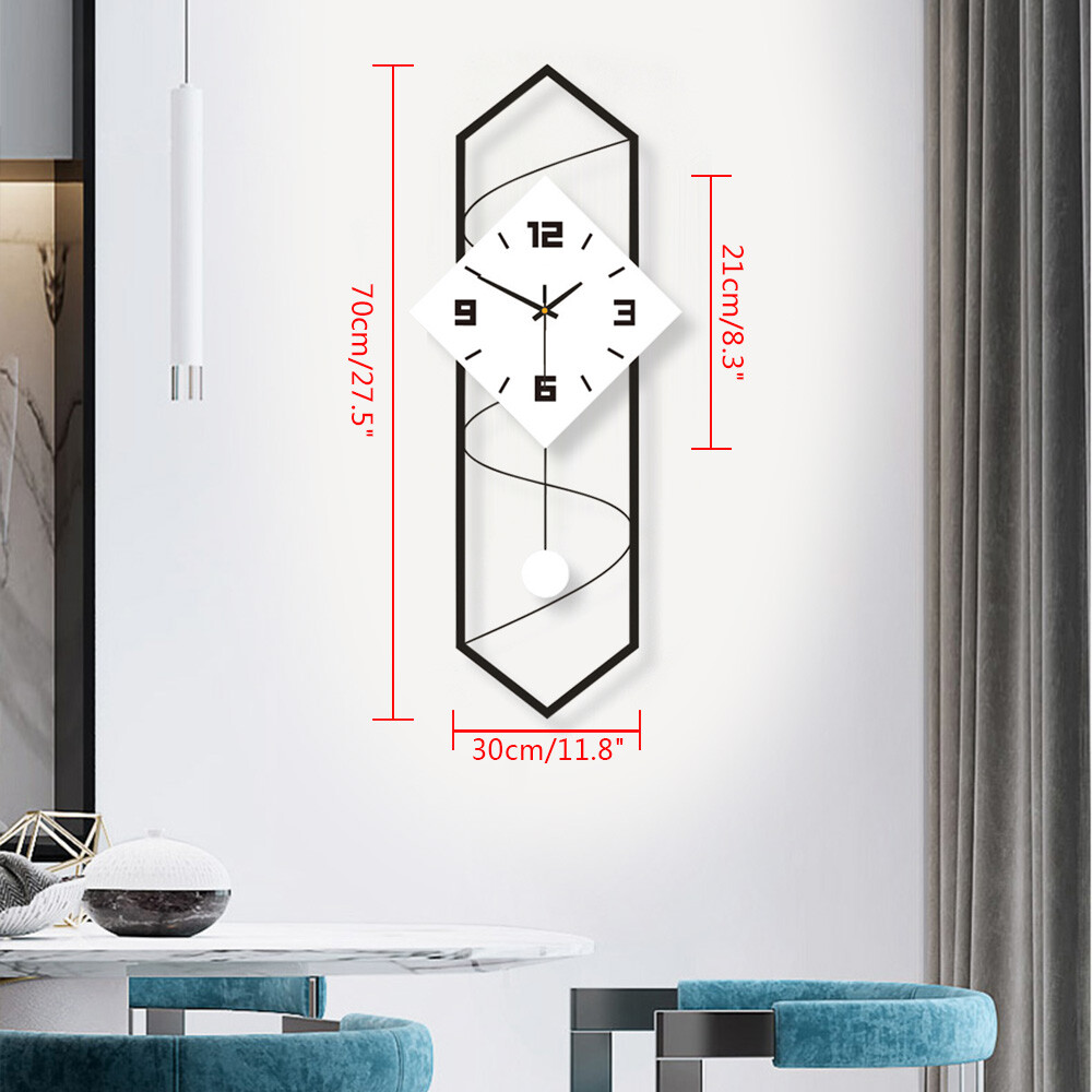 Wall Clock Modern Pendulum Wall Clock with Silent Movement Metal+ Solid Wood