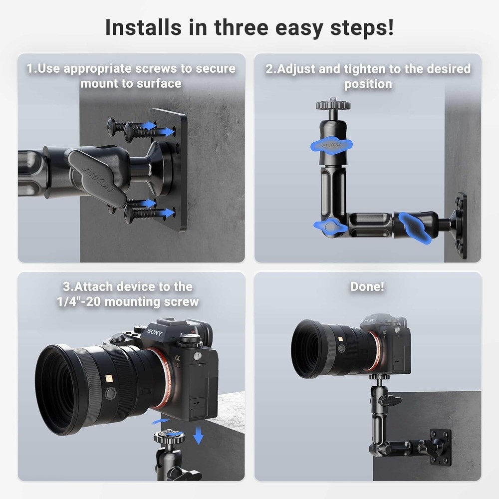 Robust Aluminum Camera Wall Mount - Easy Installation & Multi-Angle Adjustments