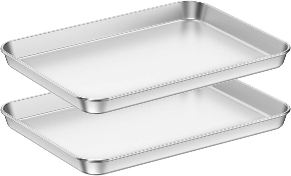 Baking Sheets 2 Pieces, Bastwe Cookie Set Stainless 12 inch, Silver