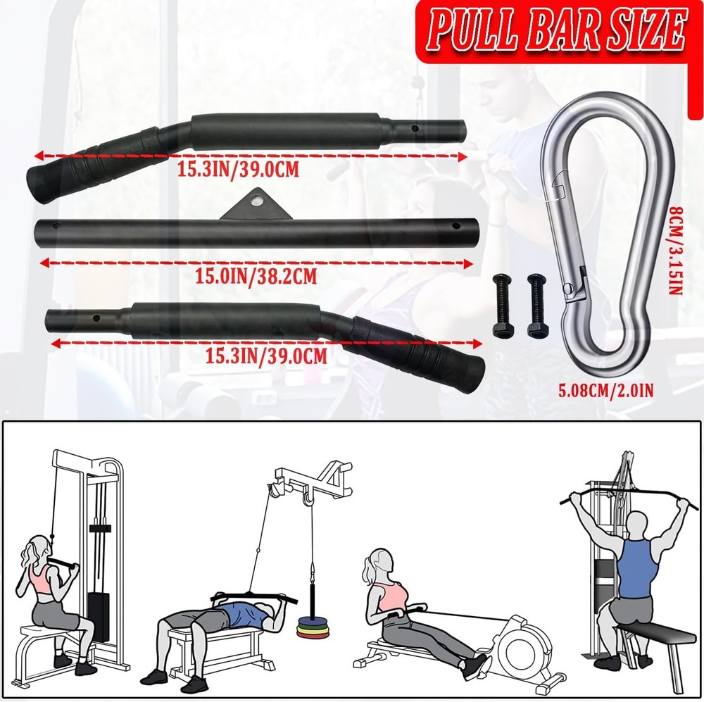 LAT Pull Down Bar Cable Machine Attachment Bar Accessories with Rubber Home Gym
