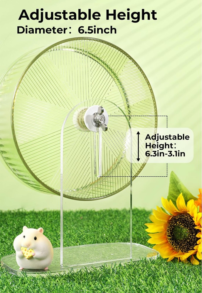 Super-Silent Hamster Exercise Wheel 8.5 Inch Clear Adjustable Stand Spin