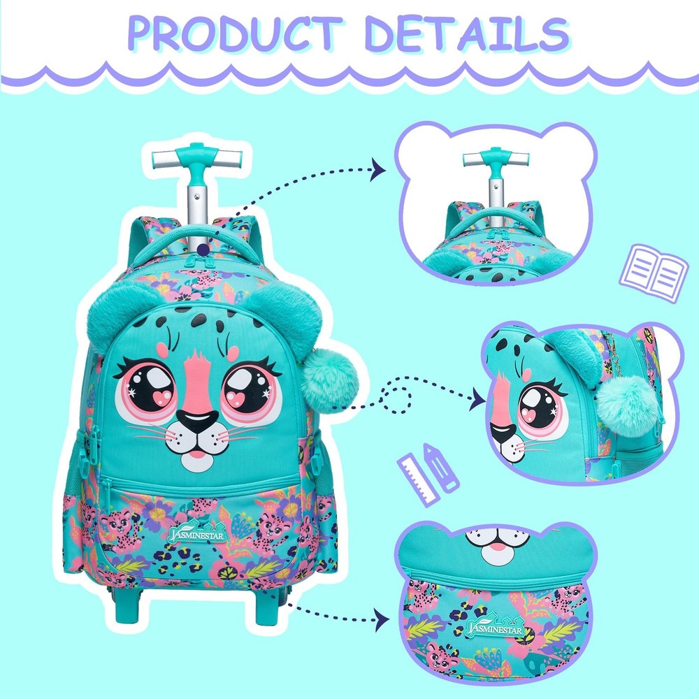 Rolling Backpack for Girls Backpacks with Wheels for Elementary School Studen...
