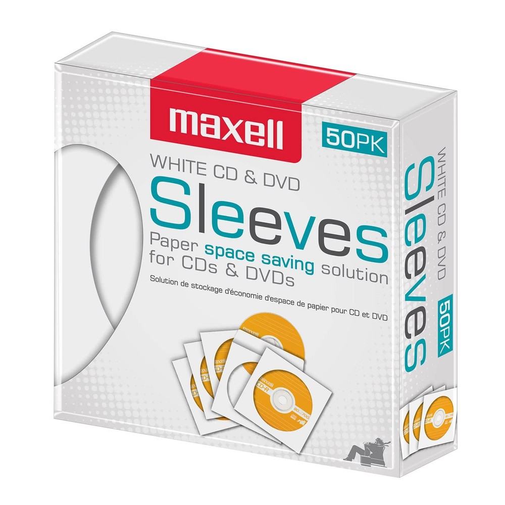 Maxell 190135 Protective Thin Clear Plastic Easy Storage CD & DVD 50pk, White