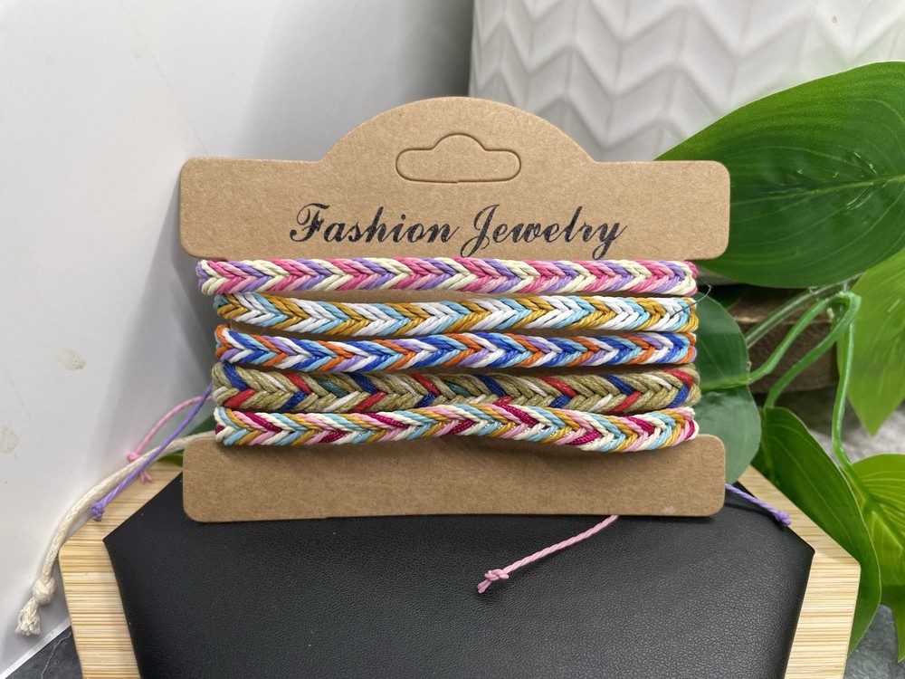 5 PC Braided Bracelet Stackable Adjustable Tie Free Ship B5226
