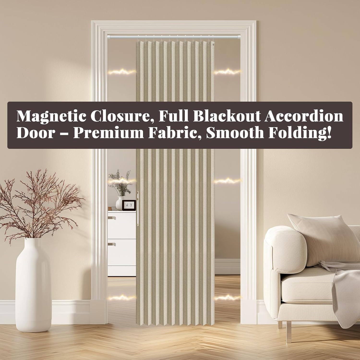 100% Blackout Magnetic Door Curtain Accordion Doors Interior Folding Closet Door