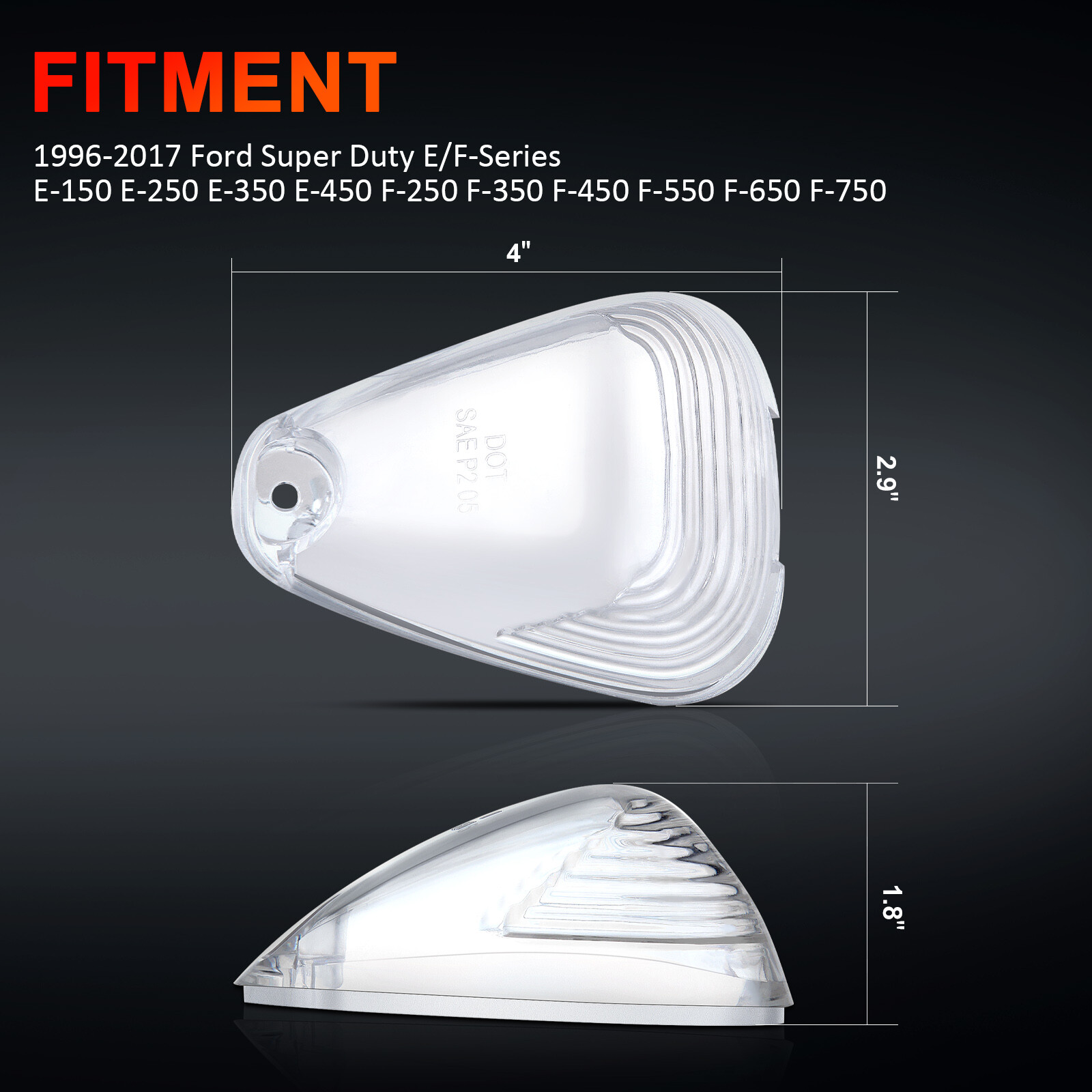 5 Clear Cab Roof Running Marker Light Cover Lens For Ford F-250 F-350 Super Duty