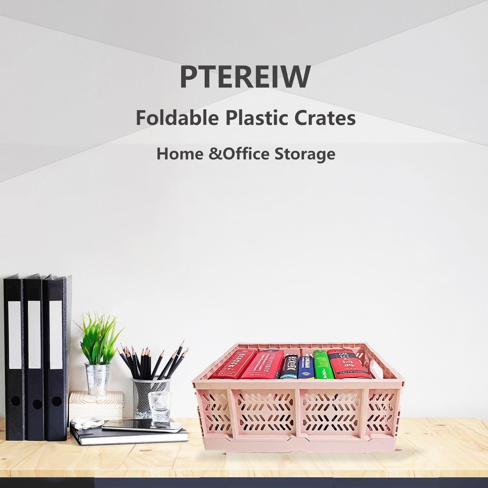 20L Foldable Crates, 4Pack Plastic Baskets for Home and LT PINK-4PACK