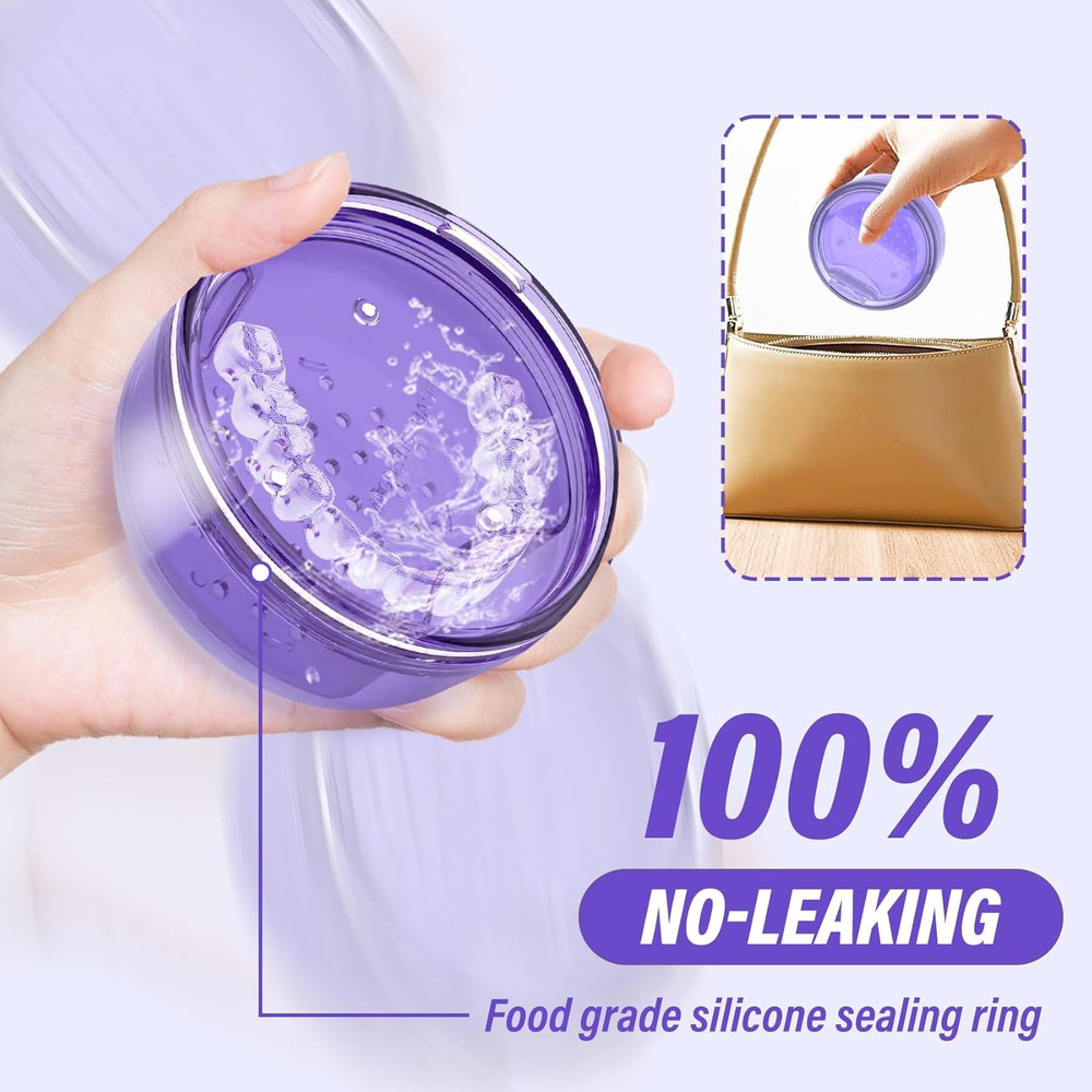Denture Case, 2PCS Retainer Case with Strainer Basket, 2 in 1 Denture Bath Case