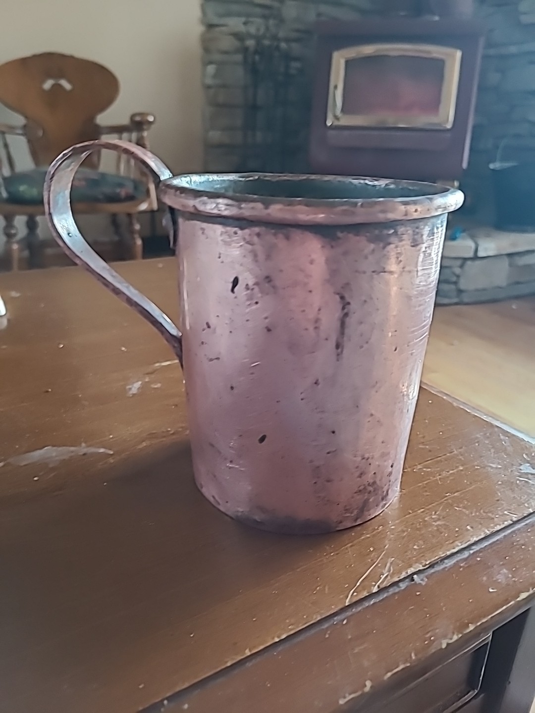Rare Revolutionary War Era Heavy Tinned Copper Tankard W/ Bold Dovetailed Seam