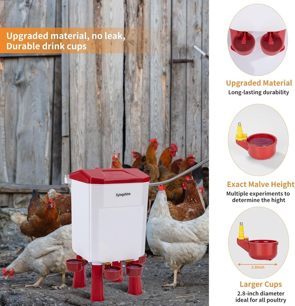 Automatic Chicken Waterer w Float Control for Continuous Water Supply 2 gallons