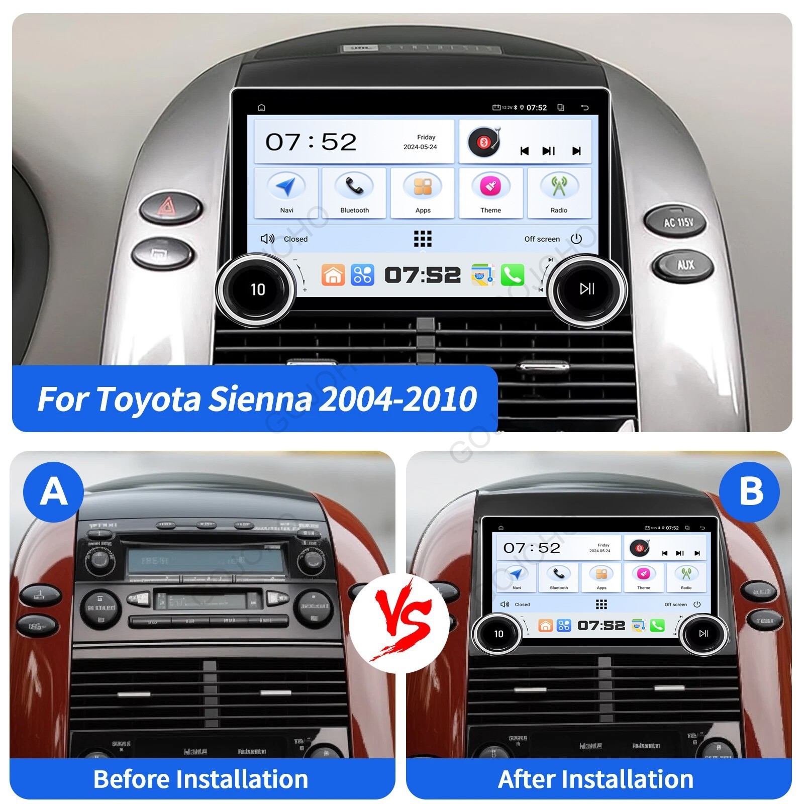 CarPlay 4+64GB For Toyota Sienna 2004-2010 Android 13 Car Stereo Radio Navi GPS