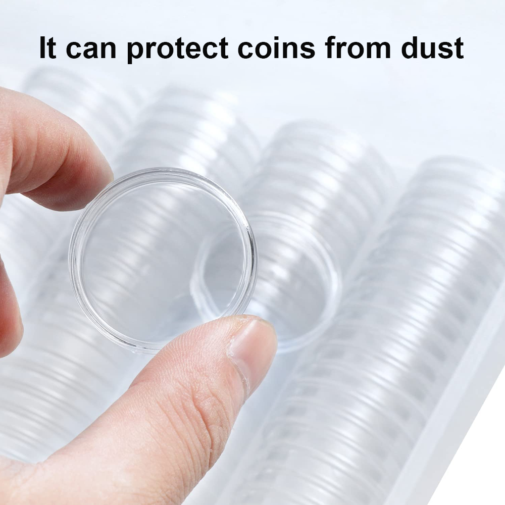 100 Pcs 30mm Clear Coin Capsule Round Plastic Holder Container Storage Box Case