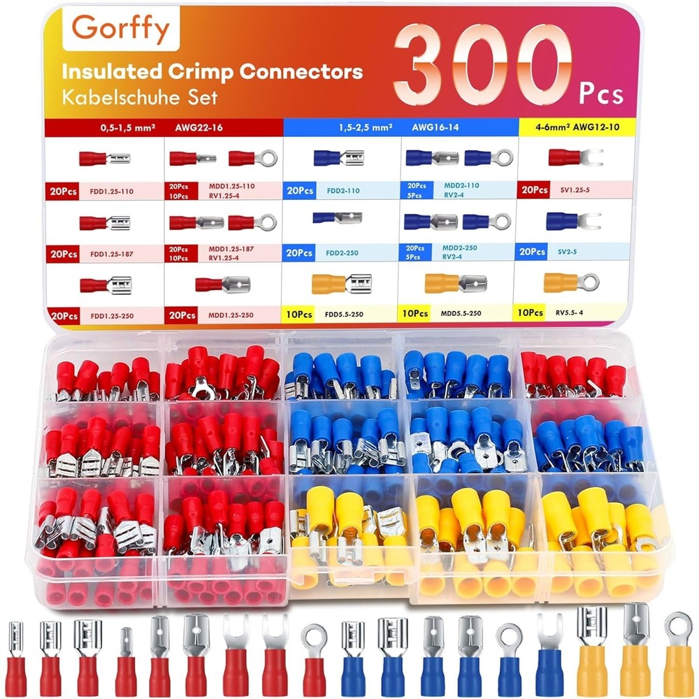 Versatile Electrical Connector Kit: 17 Types Spade, Ring & Fork Connectors