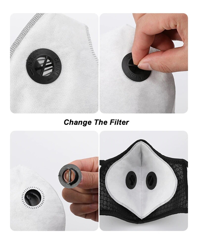 Nylon Mesh Face Mask w/ Replaceable PM2.5 HEPA Carbon Filter (Solid Black)