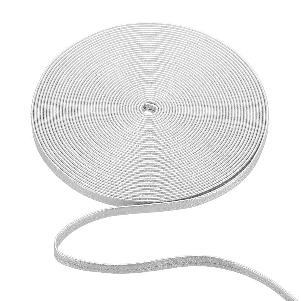 5mm Wide Flat Leather Cord String Leather Trimming Tape, Silver