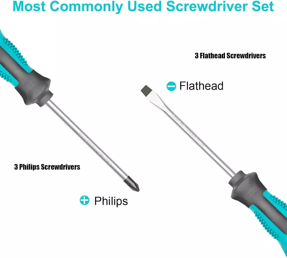 6 Piece Precision Screwdriver Phillips Flat Head Heavy Duty Grip Screw Driver