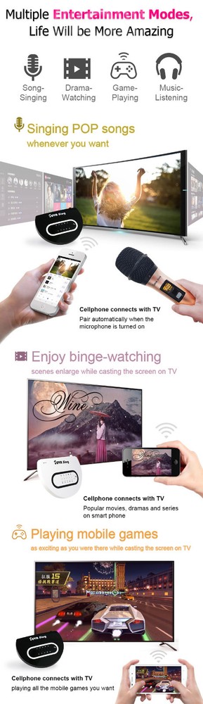 EVASing Wireless WiFi KTV Karaoke Microphone Airplay Miracast gift (White+2mic)