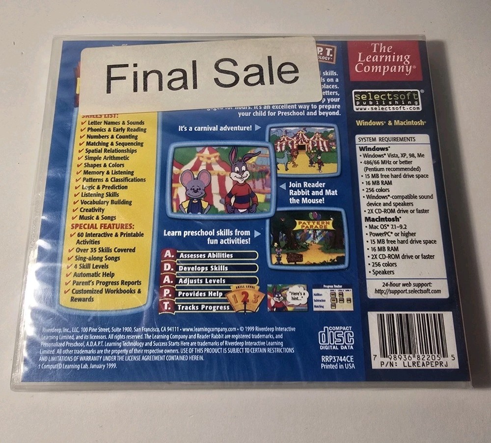 Reader Rabbit Personalized Preschool Deluxe 2 CD-ROM Set WIN/MAC NEW Sealed