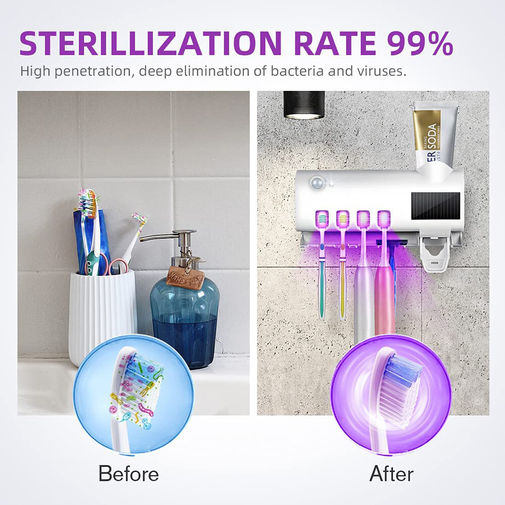 UV Light Sterilizer Toothbrush Holder Cleaner and Automatic Toothpaste Dispenser