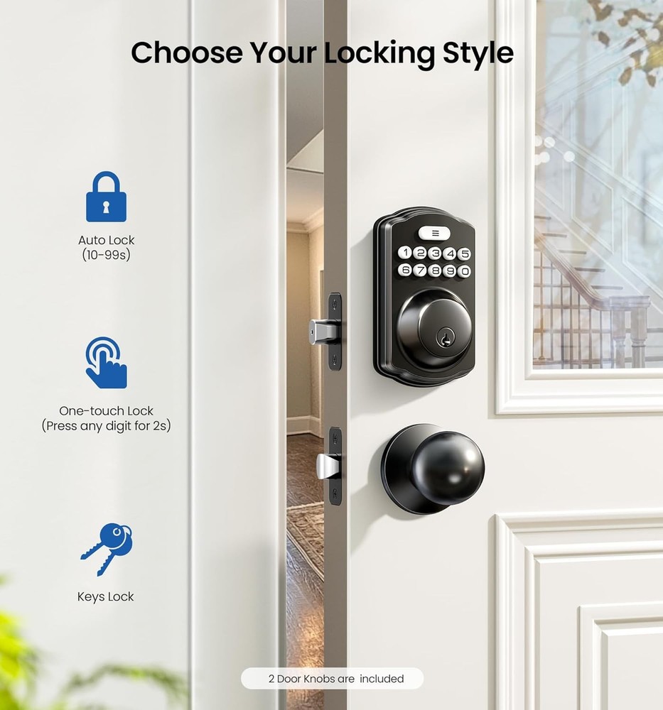 Keyless Entr DoorLock2 Knobs Electronic Backlit Keypad Deadbolt with Handle Set