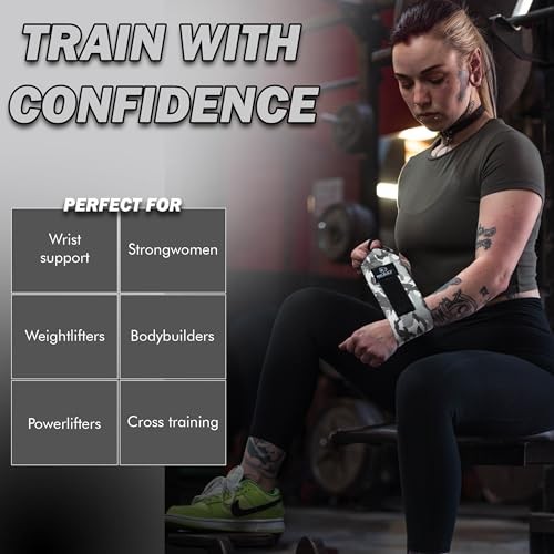 Improved Lifting Support & Stability - Gym Wrist Wraps for Gray Camo