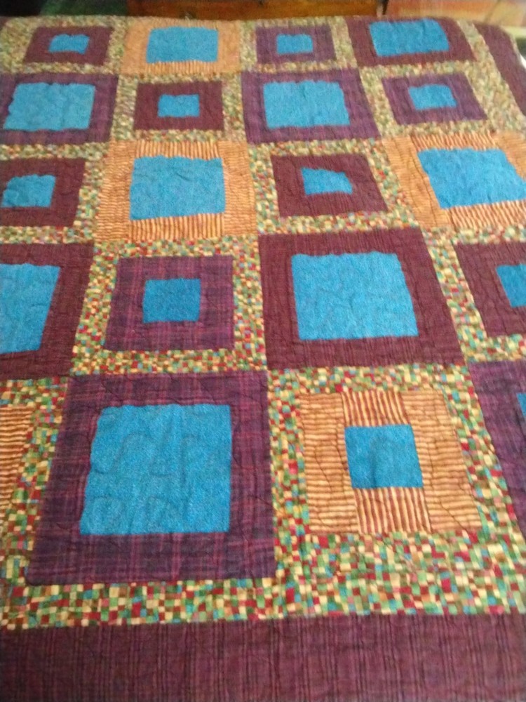 Patchwork Quilt 46"X52", Square Deep Colors Strip, Checkered, Denim, Plaid, Nice