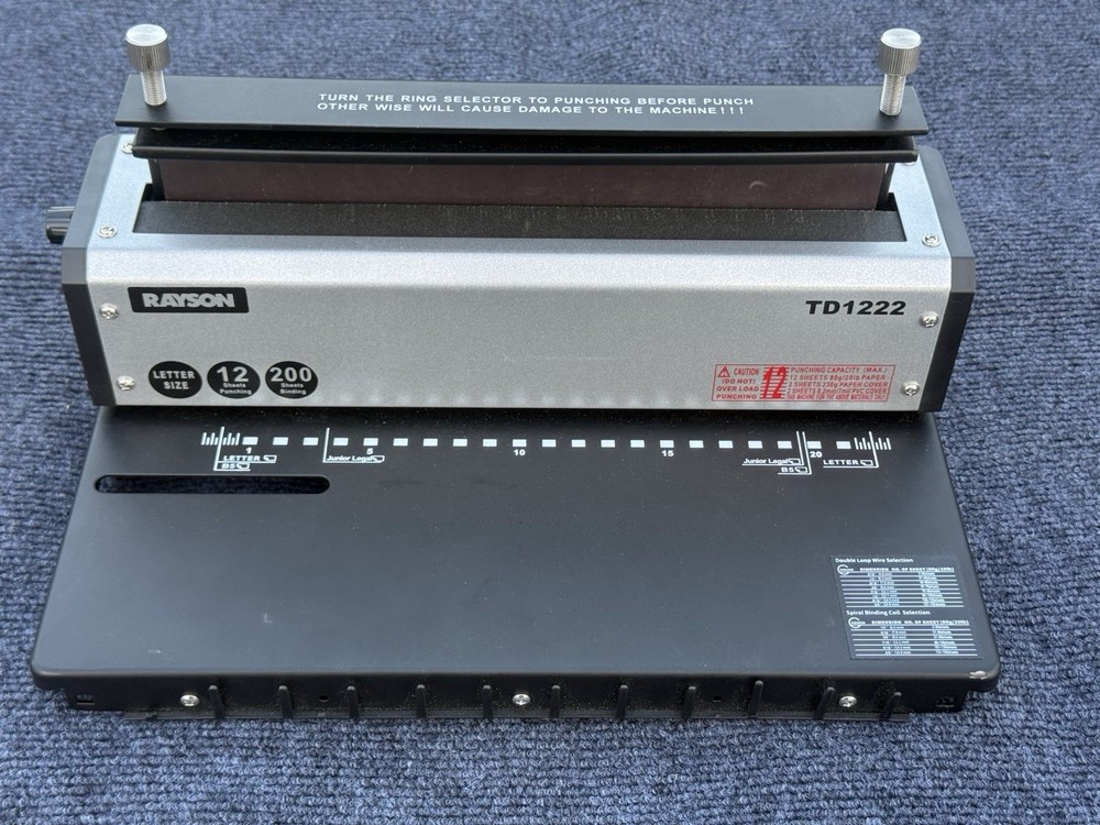 Rayson TD-1222 Wire Binding Machine - 2:1 Pitch, Rectangular Holes, 220 Sheet