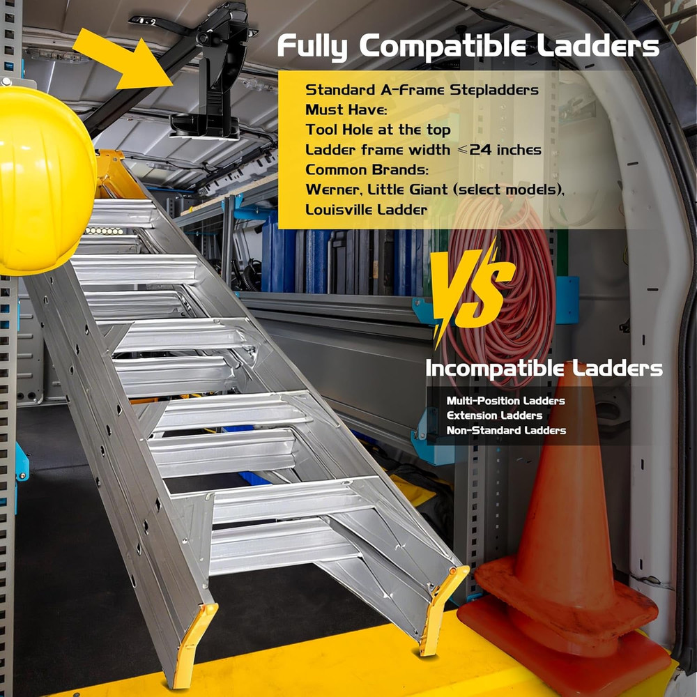 Van Ladder Storage System - Durable Overhead & Sidewall Rack with Mounting Kit