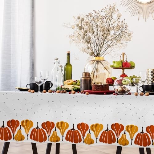 Thanksgiving Tablecloth, 2-Pack Disposable Table Cloths, Pumpkins Plastic