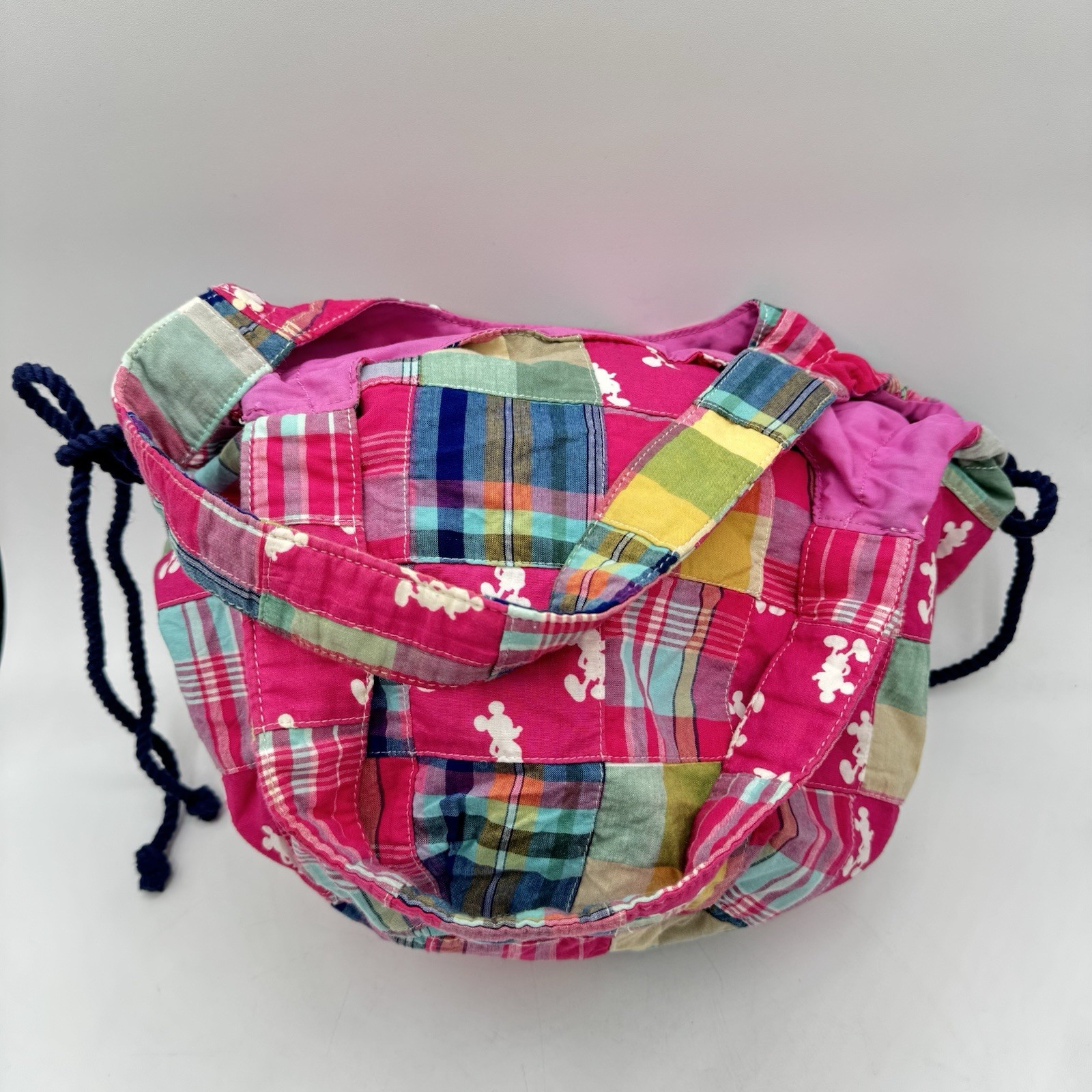 Mickey Mouse Pink Plaid Disney Parks Hobo Patchwork Bag Purse Tote RL Carry All