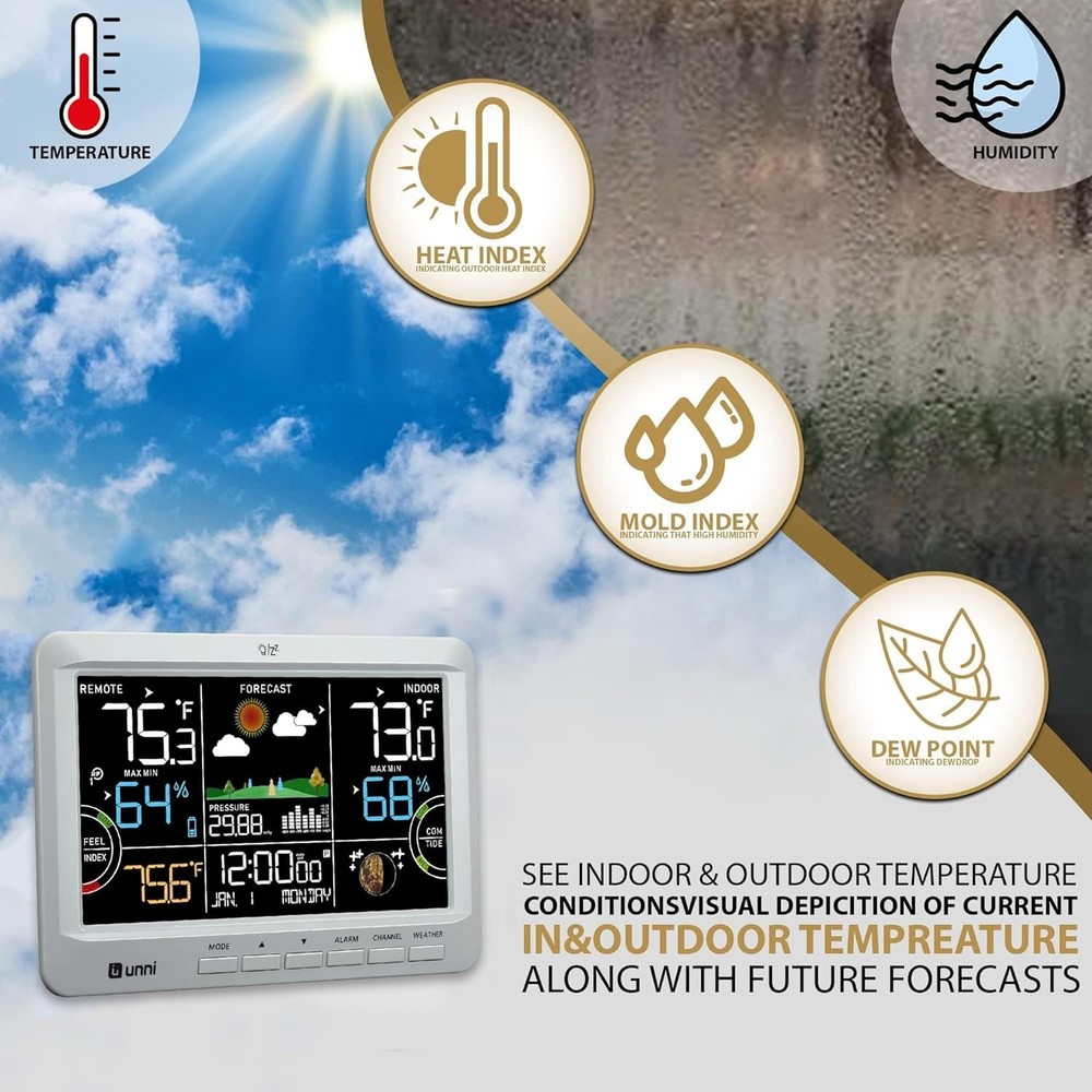 Compact Atomic Clock Weather Station with 330ft Wireless Range and Easy Setup