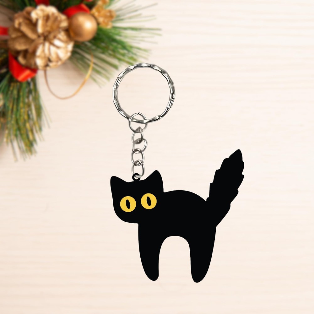 TRANGLE Black Cat Keychain (2 Pcs) – Acrylic Cute Key Ring, Small,