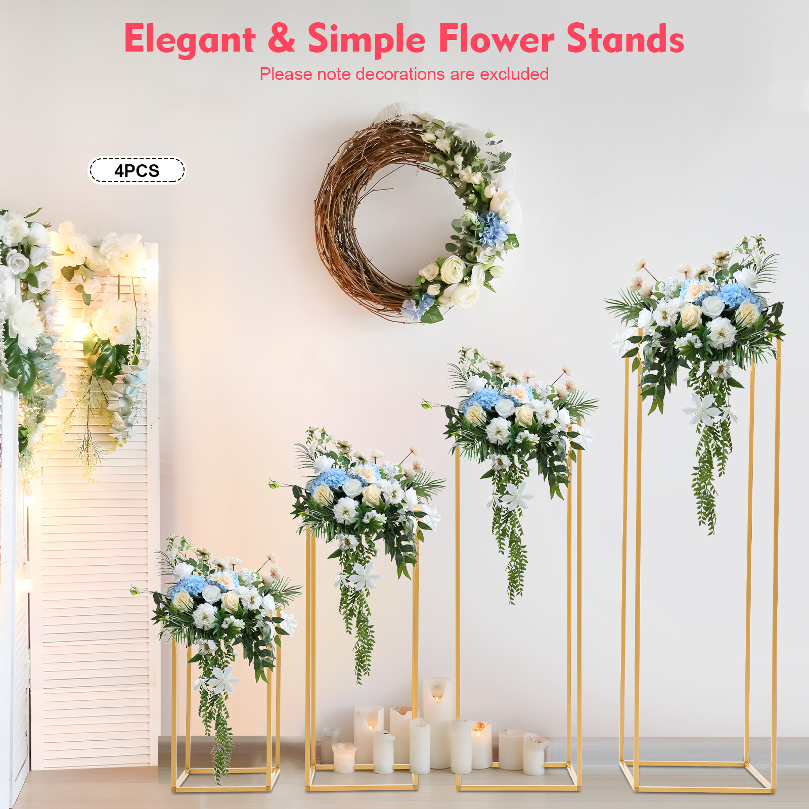 4Pcs Gold Metal Flower Stand Flower Holder Display Shelf For Wedding Party Decor